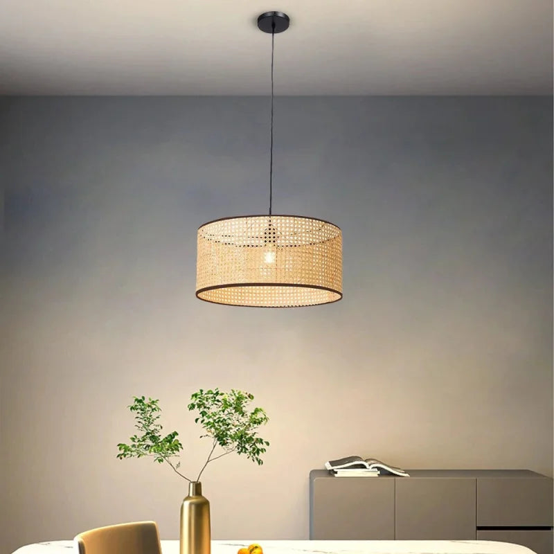 Suspension rotin cannage cylindre contour noir | Canoa