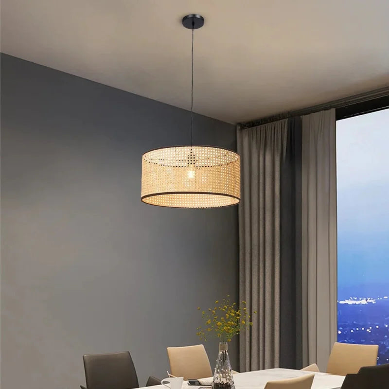 Suspension rotin cannage cylindre contour noir | Canoa