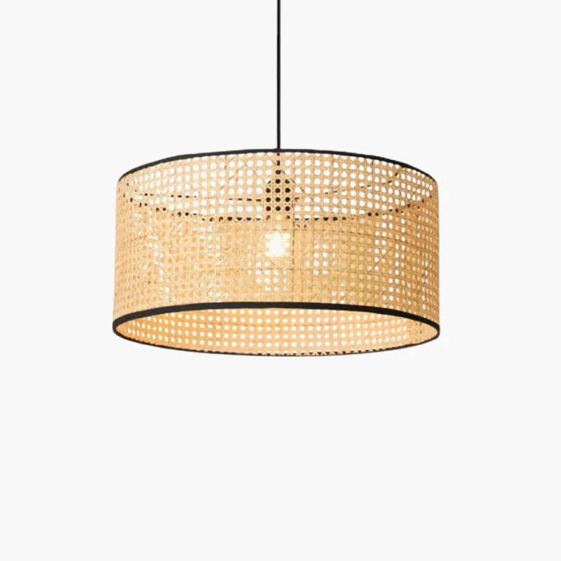 Suspension rotin cannage cylindre contour noir | Canoa