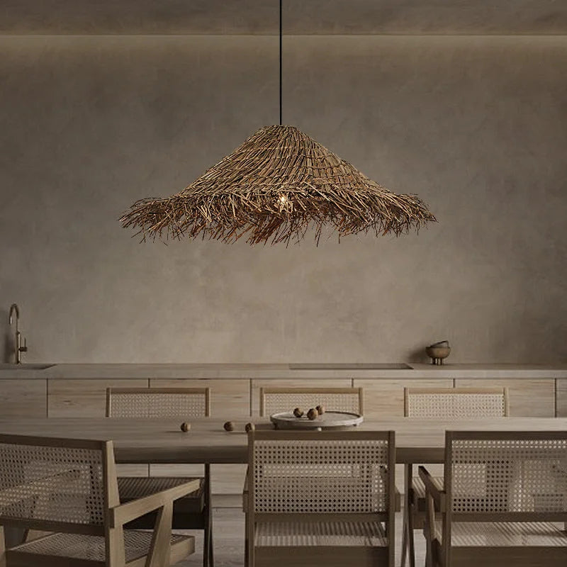 Suspension raphia chapeau frangé large naturel | Palma