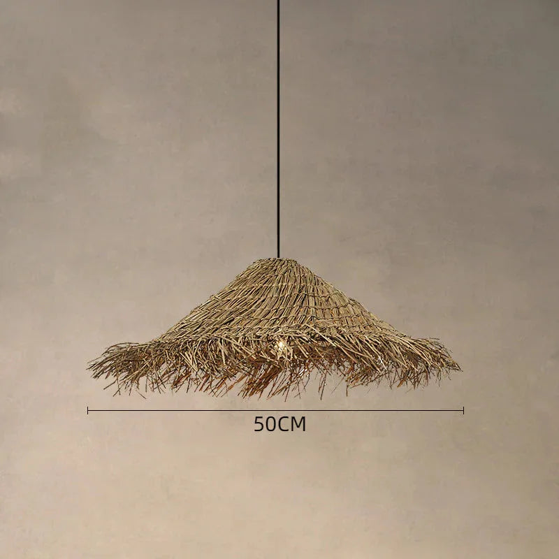 Suspension raphia chapeau frangé large naturel | Palma