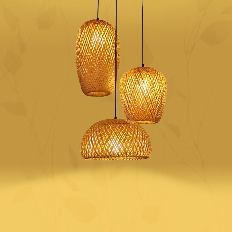 Suspension en rotin à trois design