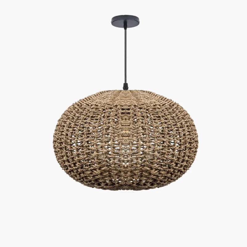 Suspension rotin boule aplatie tressée naturel | Ovea