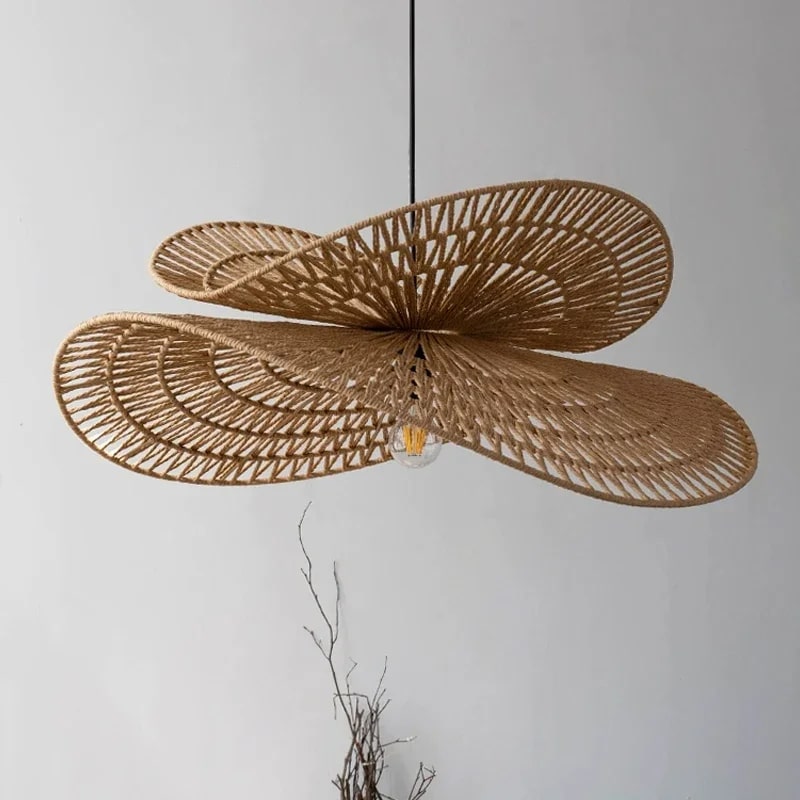 Suspension Rotin Tissée au Design Rétro à LED