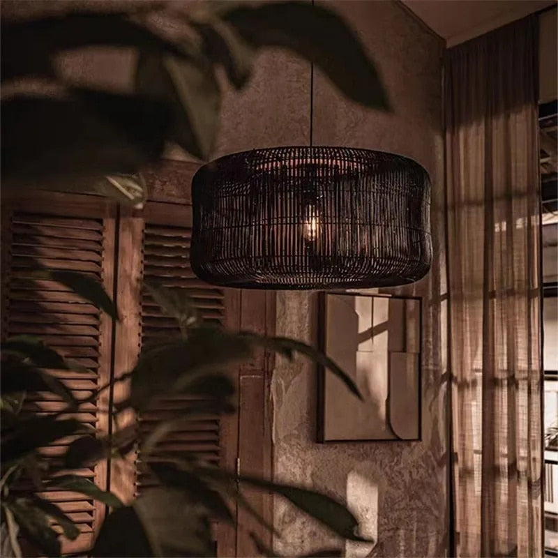 Suspension Rotin Vintage et Élégante