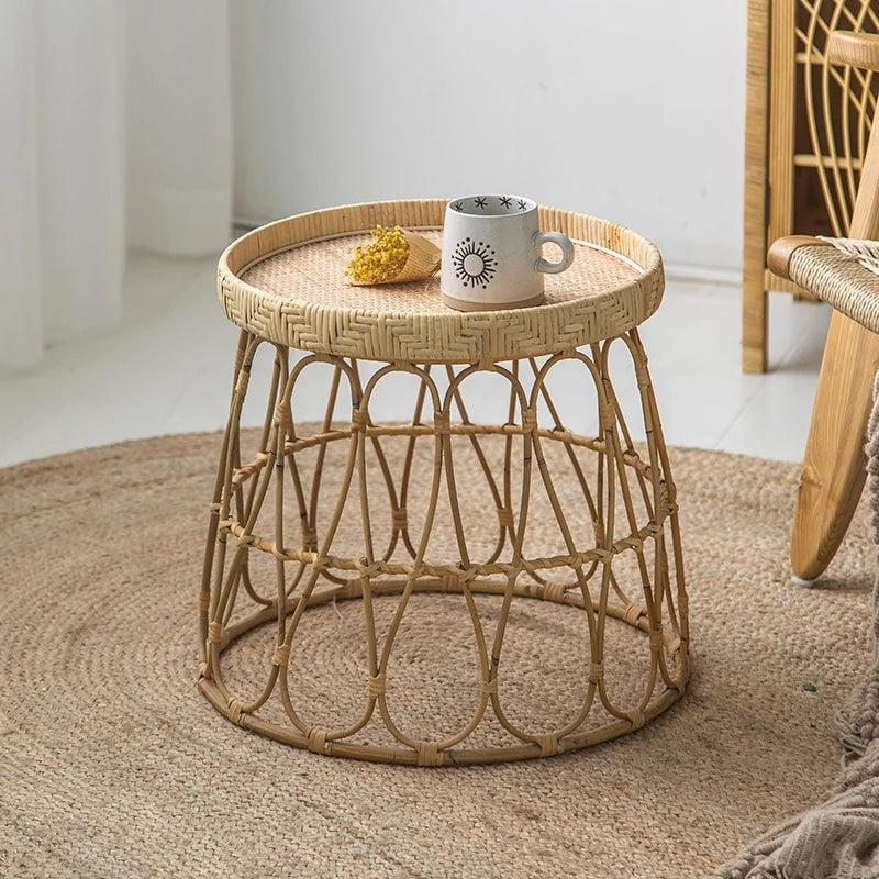 Table Basse en Osier Design et Tissée à la Main