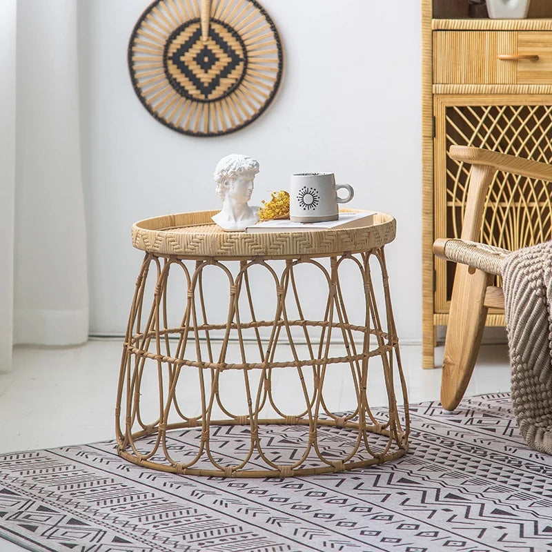 Table Basse en Osier Design et Tissée à la Main