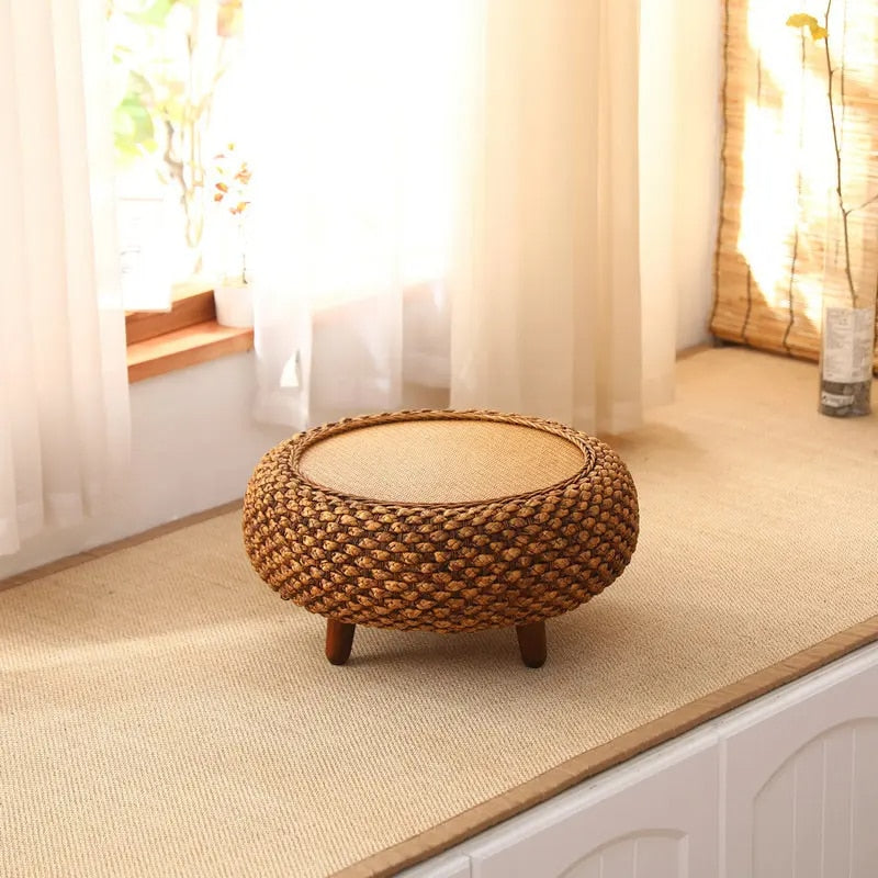 Table Basse en Osier Ronde sur Pieds