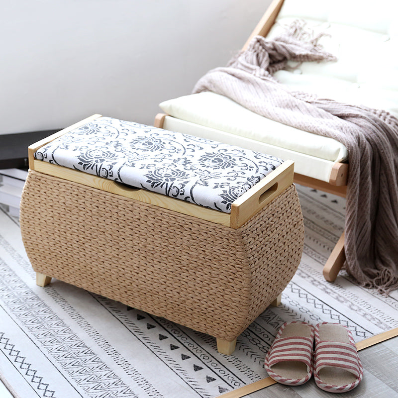 Tabouret de rangement en rotin clair