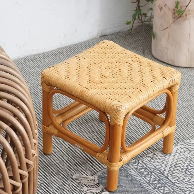 Tabouret Osier Carré au Style Nordique