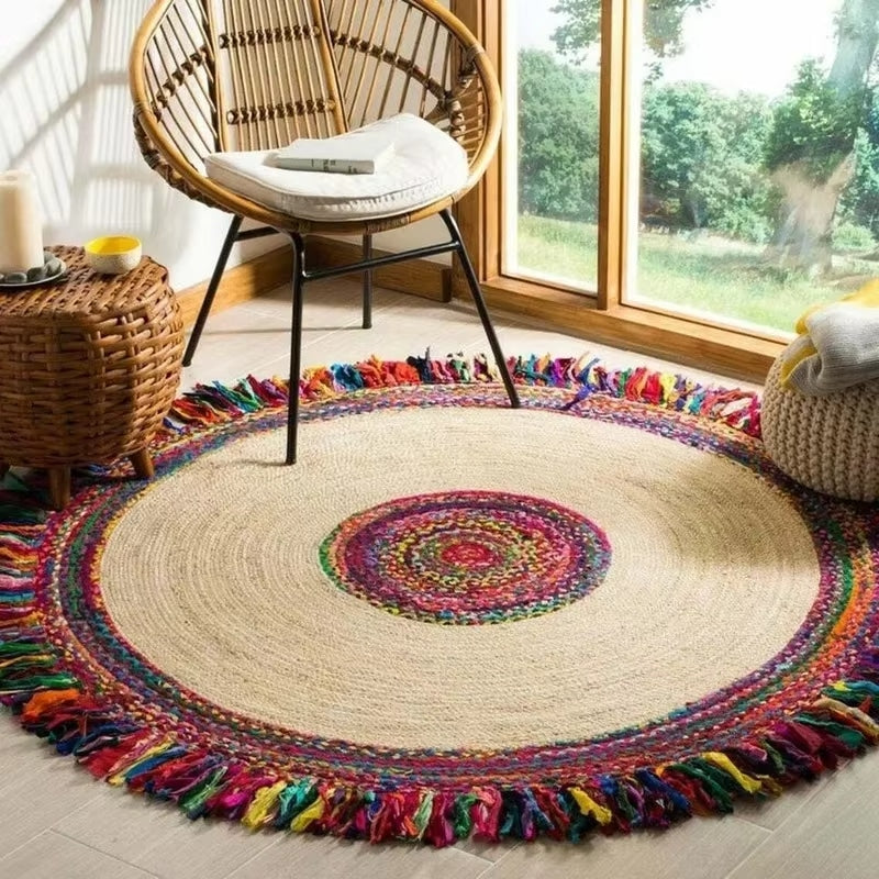 Tapis Effet Osier Réversible de Style Bohème