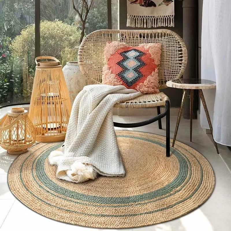 Tapis Effet Osier Rond et Traditionnel