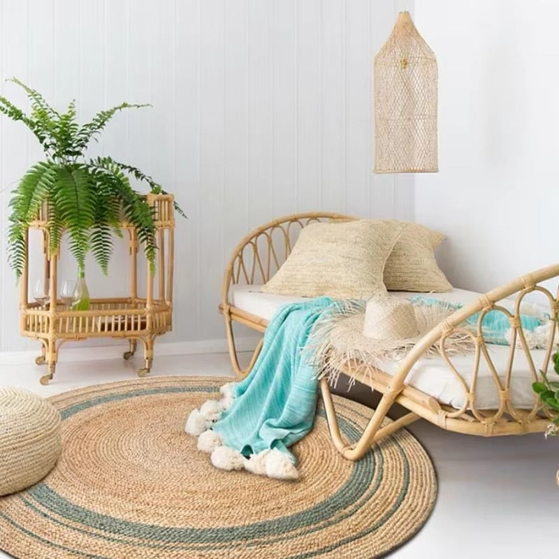 Tapis Effet Osier Rond et Traditionnel