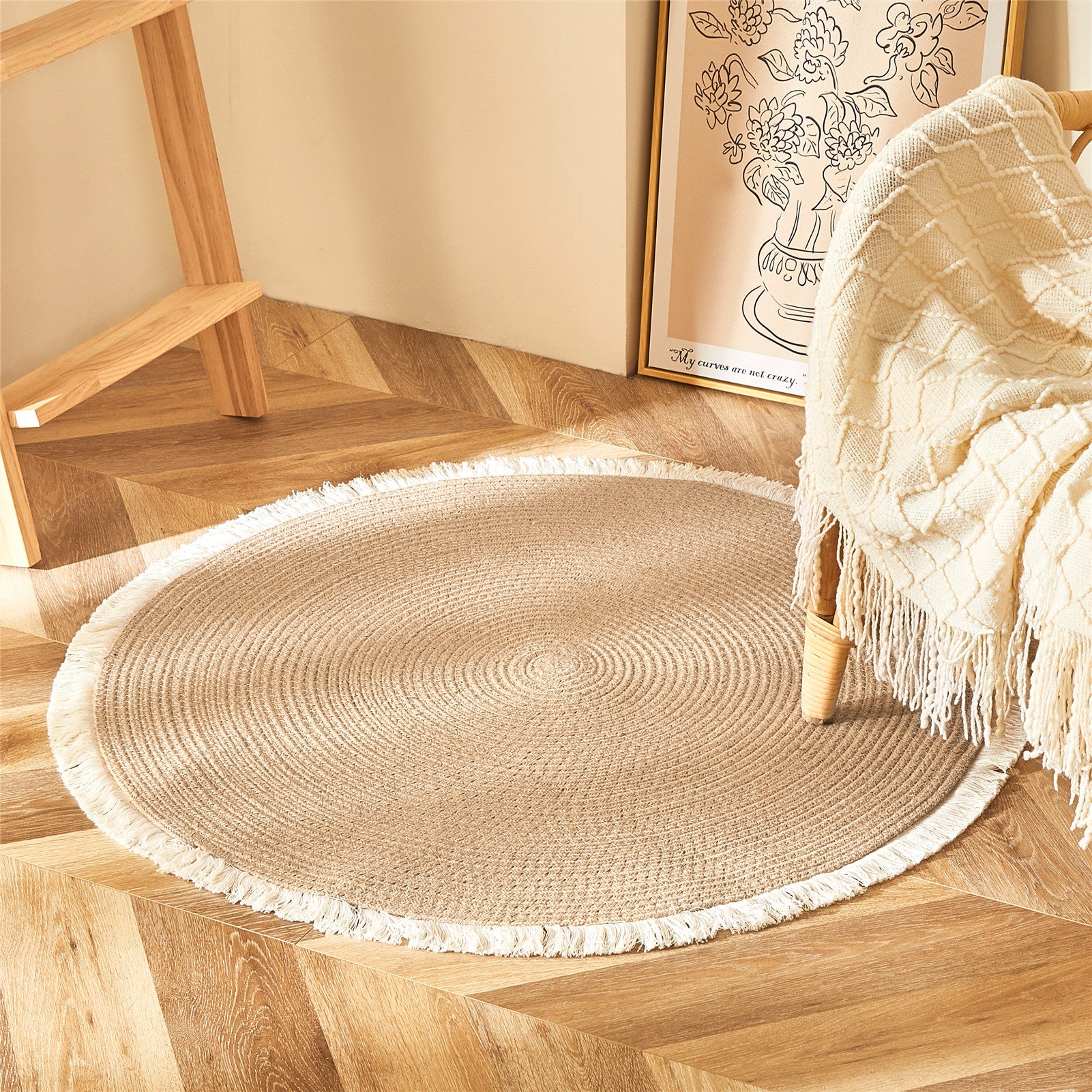 Tapis rond bicolore en rotin PE