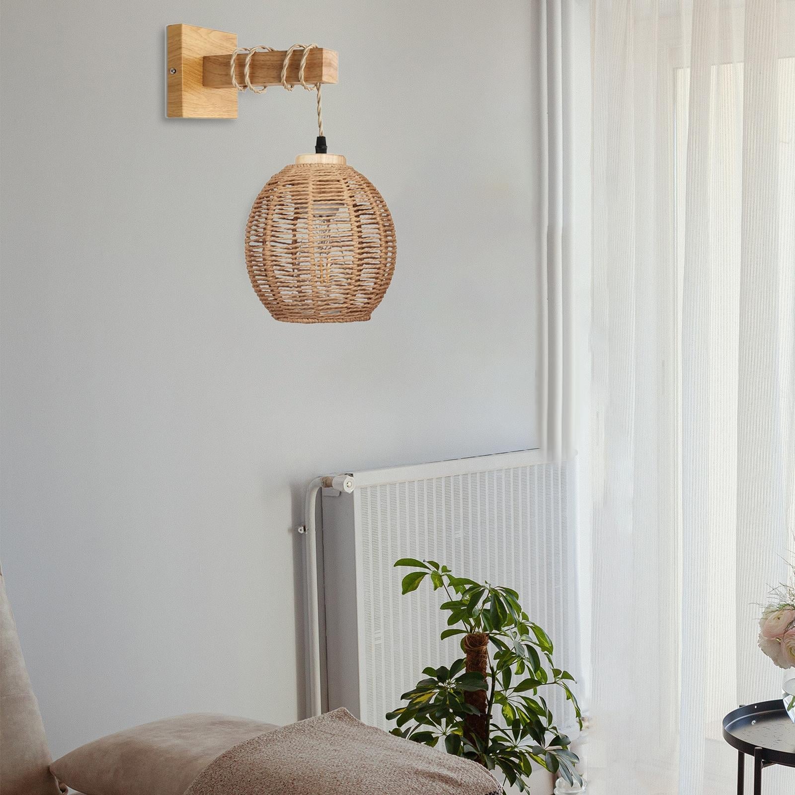 Applique murale rotin boule suspendue
