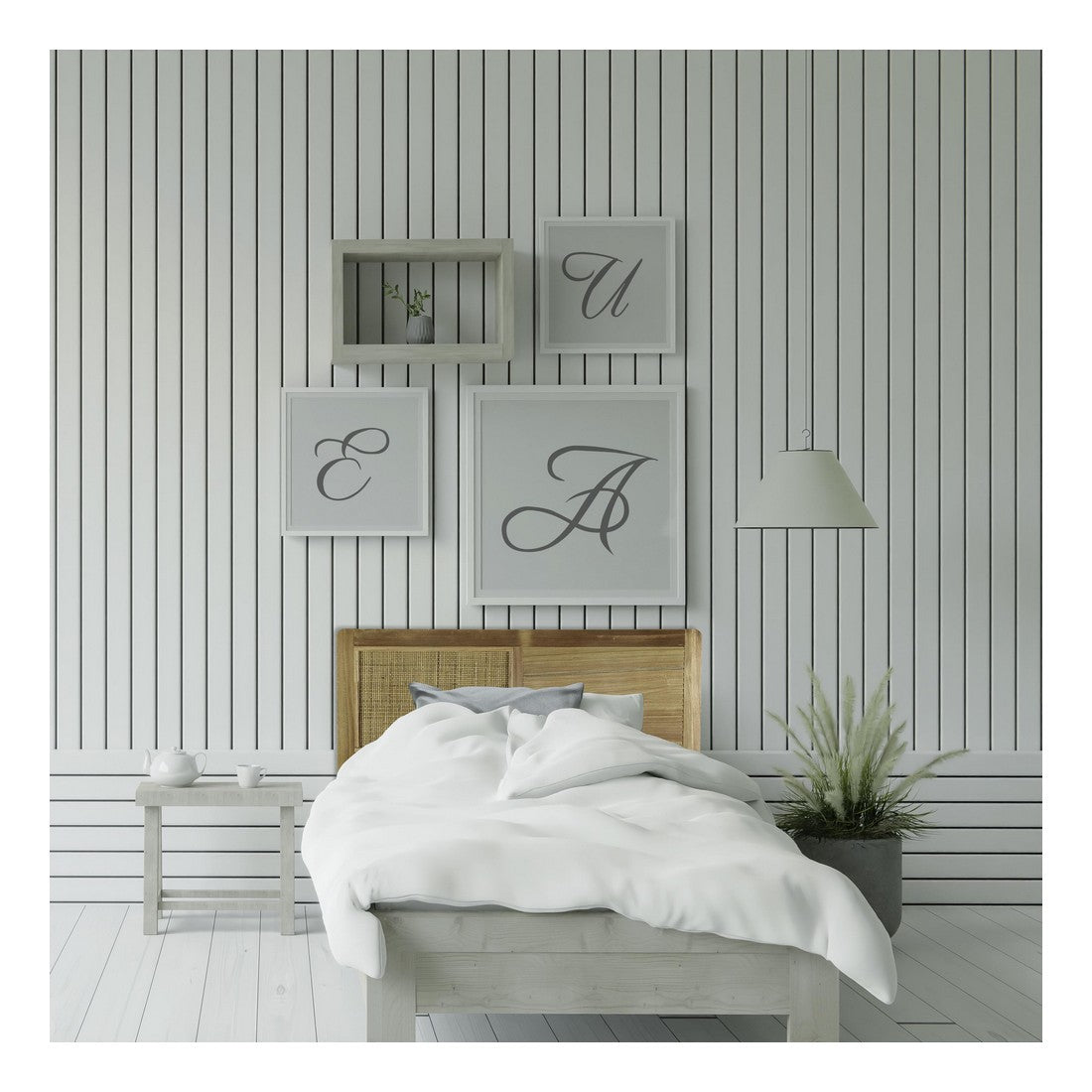 Tête de lit en bois et rotin