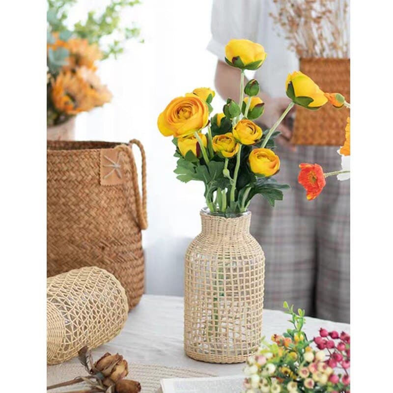 Vase en verre avec décoration en tissée style artisanal carrés