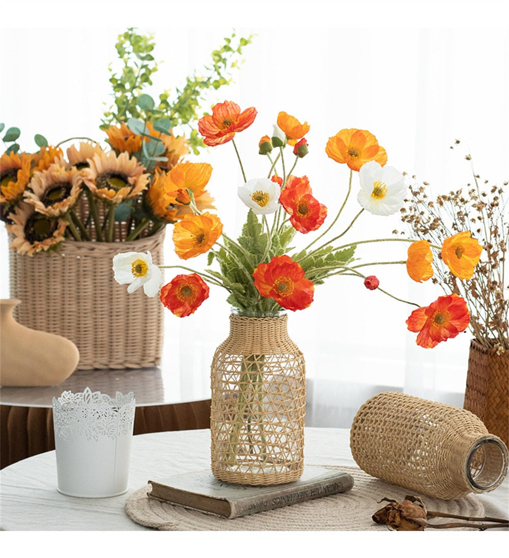 Vase verre et rotin