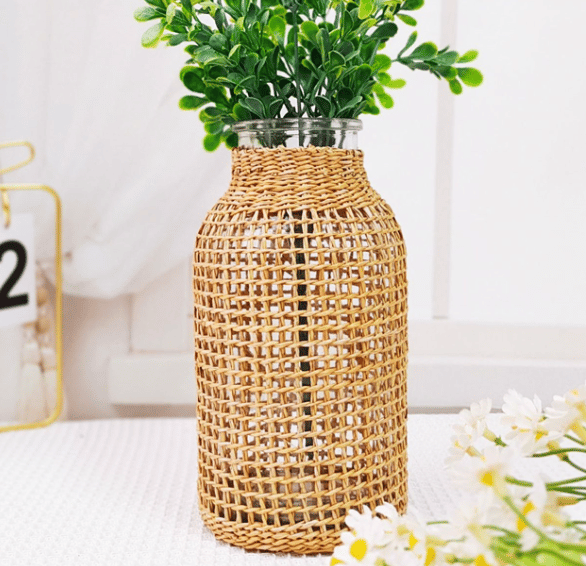 Vase verre et rotin